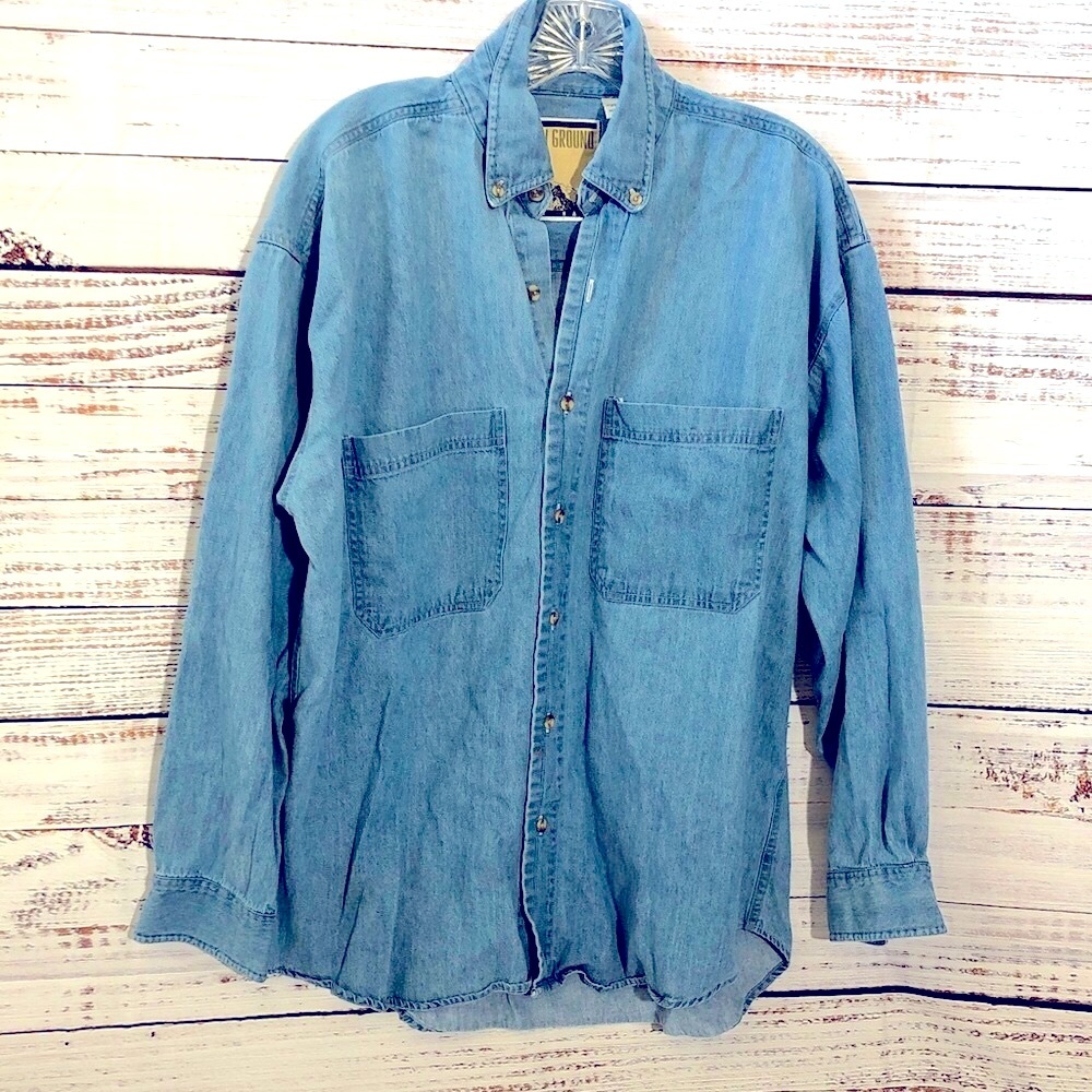 New Ground by NAK Blue Denim Button-Up Long sleeve jean Shirt size medium unisex
